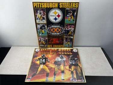 Lot of (2) Pittsburgh Steelers Football Framed Posters - Bigger Frame Measures 17x21