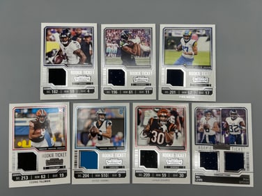 Lot of (7) Football Rookie Jersey Relic Cards - Bryce Young, Puka Nacua, Chase Brown, Njigba, Will