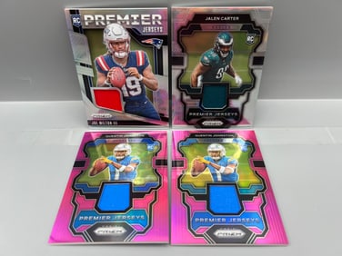 Lot of (4) Panini Prizm Football Rookie Jersey Relic Cards - Joe Milton III, Jalen Carter