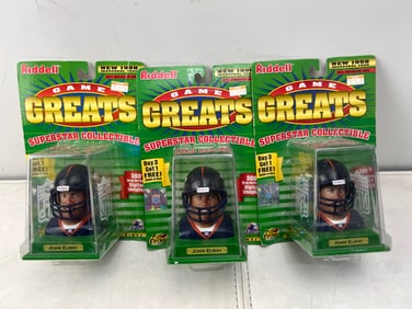 Lot of (3) 1998 Riddell Game Greats Superstar Collectible John Elway Sealed Mini Busts