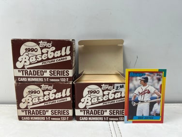 Lot of (3) 1990 Topps Traded Baseball Complete Sets W/ Dave Justice RCs