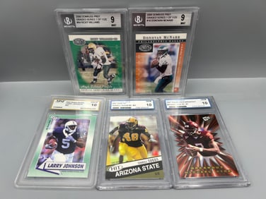 Lot of (5) Slabbed Football Cards - Varying Grades & Companies - Michael Vick RC, Terrell Suggs RC,