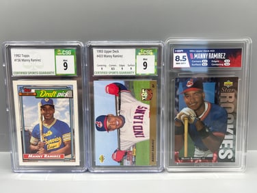 Lot of (3) Manny Ramirez Baseball Slabbed Rookie/Prospect Cards - Varying Grades & Companies