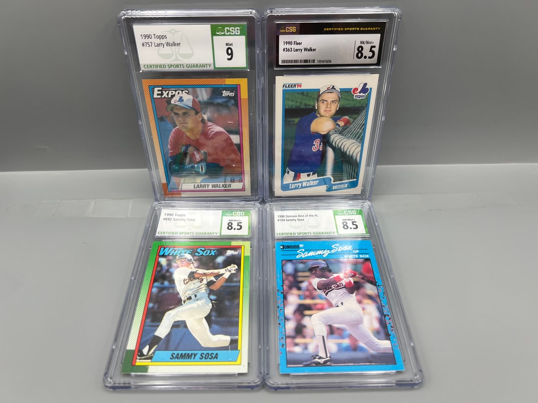Lot of (4) Larry Walker & Sammy Sosa Baseball CSG Slabbed Rookie Cards - Varying Grades (1 of 2)