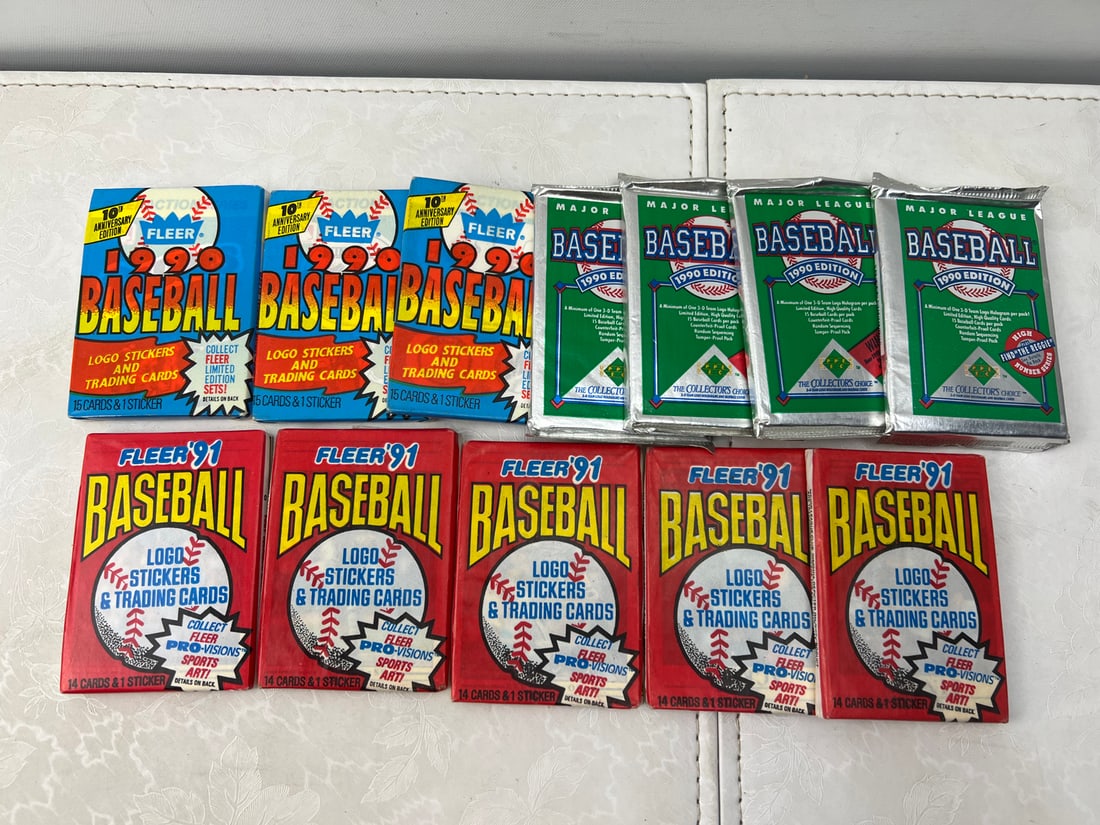 Lot of (12) Assorted 1990s Baseball Sealed Wax Packs (1 of 2)