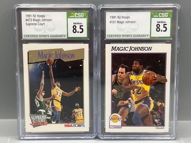 1991-92 Hoops Magic Johnson Supreme Court #473 CSG NM-MT+ 8.5 & Magic Johnson #101 CSG NM-MT+ 8.5