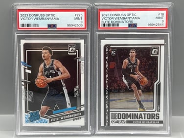 2023 Panini Donruss Optic Victor Wembanyama #225 PSA Mint 9 & Elite Dominators RC #18 PSA Mint 9