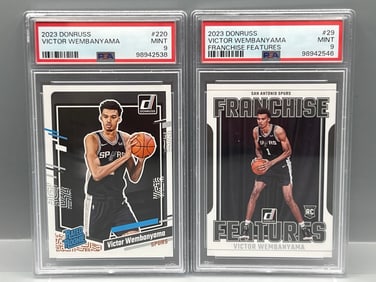 2023 Panini Donruss Victor Wembanyama RC #220 PSA Mint 9 & Franchise Features RC #29 PSA Mint 9
