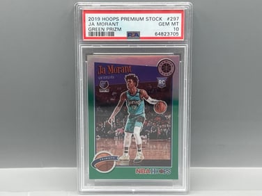 2019 Panini Hoops Premium Stock Ja Morant Green Prizm RC #297 PSA Gem Mint 10