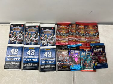 Lot of (11) Assorted Football Trading Card Game Sealed Packs