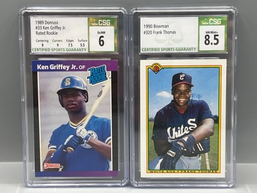 1989 Donruss Ken Griffey Jr. RC #33 CSG EX-NM 6 & 1990 Bowman Frank Thomas RC #320 CSG NM-MT+ 8.5