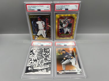 Lot of (4) Baseball PSA Slabbed Cards - Varying Grades - Ozzie Albies, Mookie Betts, Rafael Devers,