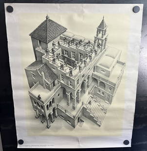 Vintage & Original 1974 Ascending and Descending "Klimmen En Dalen" Poster by M.C. Escher -: Vintage & Original 1974 Ascending and Descending "Klimmen En Dalen" Poster by M.C. Escher - 21.5"x25.5"