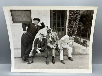 Circa 1932 MGM Oliver Hardy, Stan Laurel, Jimmy Durante, Buster Keaton Original 8x10 Publicity: Circa 1932 MGM Oliver Hardy, Stan Laurel, Jimmy Durante, Buster Keaton Original 8x10 Publicity Portrait Still W/ Blurb On Back - MG21472