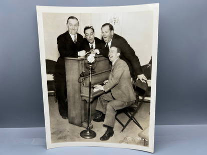 Circa 1932 MGM Oliver Hardy, Stan Laurel, Jimmy Durante, Buster Keaton Original 8x10 Publicity: Circa 1932 MGM Oliver Hardy, Stan Laurel, Jimmy Durante, Buster Keaton Original 8x10 Publicity Portrait Still W/ Blurb On Back - MG21672