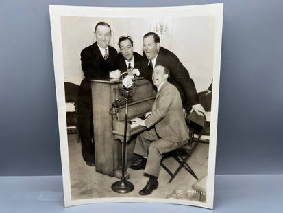 Circa 1932 MGM Oliver Hardy, Stan Laurel, Jimmy Durante, Buster Keaton Original 8x10 Publicity: Circa 1932 MGM Oliver Hardy, Stan Laurel, Jimmy Durante, Buster Keaton Original 8x10 Publicity Portrait Still W/ Blurb On Back - MG21672