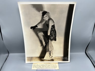 1930s MGM Thelma Todd Original 10x13 Publicity Portrait Still W/ Snipe Attached To Back Folded To