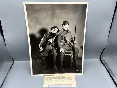 1932 MGM Stan Laurel & Oliver Hardy "Pack Up Your Troubles" Original 10x13 Publicity Portrait Still: 1932 MGM Stan Laurel & Oliver Hardy "Pack Up Your Troubles" Original 10x13 Publicity Portrait Still W/ Snipe Attached To Back Folded To Front - MG23573