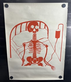 Vintage & Original 1970s Skeleton on IV Drip 18"x24" Poster - Unknown Artist
