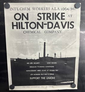 Vintage & Original 1970 International Chemical Workers Local 342 On Strike at Hilton-Davis Chem: Vintage & Original 1970 International Chemical Workers Local 342 On Strike at Hilton-Davis Chem Company - Labor Strike 14"x17" Poster