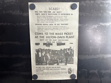 Vintage & Original 1970 Hilton-Davis Chemical Company Union Labor Strike 8.5"x14" Poster