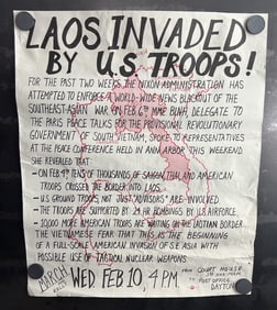Vintage & Original 1971 Vietnam War Protest March/Rally 14"x16.75" Poster - "Laos Invaded"