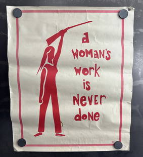 Vintage & Original 1970s A Woman's Work Is Never Done 14"x16.75" Feminist Art Poster - Women's: Vintage & Original 1970s A Woman's Work Is Never Done 14"x16.75" Feminist Art Poster - Women's Rights Movement