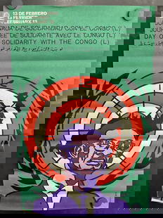 Vintage & Original 1970 OSPAAAL Day of Solidarity with the Congo 12.75"x20.5" Poster by Nico: Vintage & Original 1970 OSPAAAL Day of Solidarity with the Congo 12.75"x20.5" Poster by Nico (Antonio Marino Souto) - Features Patrice Lumumba - Printed in Cuba