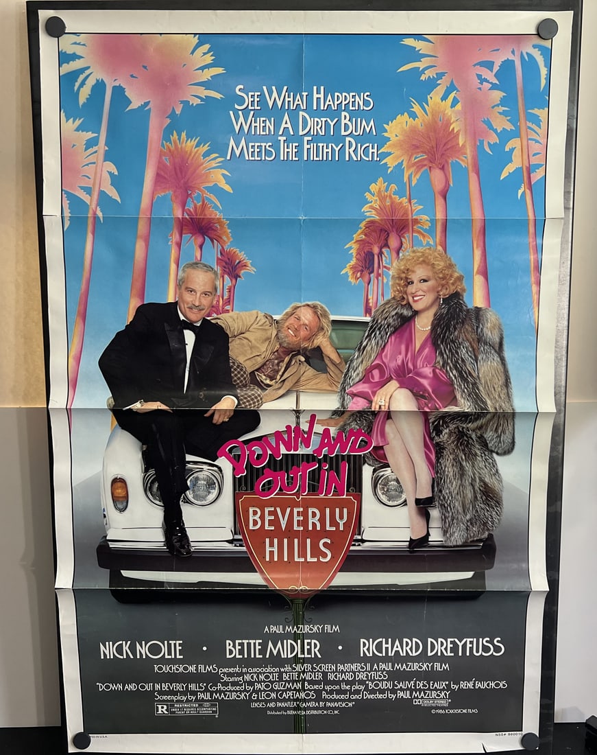 1986 Down And Out In Beverly Hills Original Single Sided Folded 27x40 Theatrical Movie Poster -: 1986 Down And Out In Beverly Hills Original Single Sided Folded 27x40 Theatrical Movie Poster - Bette Midler, Nick Kolte, Richard Dreyfuss