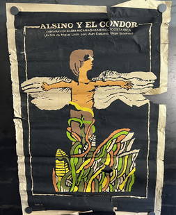 Vintage & Original 1982 Alsino Y El Condor 19.75"x29" Cuban Theatrical Release Movie Poster - Art by: Vintage & Original 1982 Alsino Y El Condor 19.75"x29" Cuban Theatrical Release Movie Poster - Art by Eduardo Munoz Bachs - Poor condition and brittle
