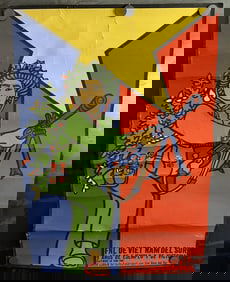 Vintage & Original 1969 National Liberation Front 9 Year Anniversary 19.25"x28" Cuban Poster - Art