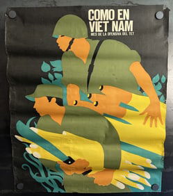 Vintage & Original 1970 Como En Viet Nam 22"x27" Cuban Solidarity with Vietnam Poster - Tet