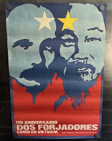Vintage & Original 1970s Jose Marti & Ho Chi Minh 19.5"x28.25" Cuban Solidarity with Vietnam Poster