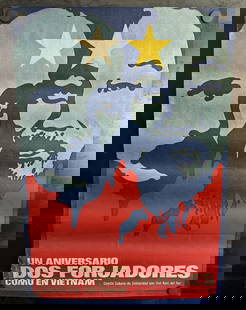 Vintage & Original 1970s Jose Marti & Ho Chi Minh 19.5"x28.25" Cuban Solidarity with Vietnam Poster: Vintage & Original 1970s Jose Marti & Ho Chi Minh 19.5"x28.25" Cuban Solidarity with Vietnam Poster - Un Aniversario Dos Forjadores Como En Vietnam