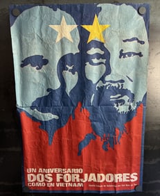 Vintage & Original 1970s Jose Marti & Ho Chi Minh 19.5"x28.25" Cuban Solidarity with Vietnam Poster