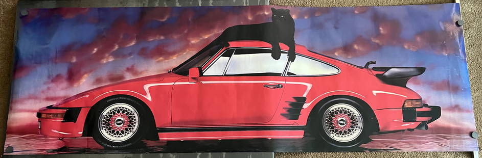 1989 IFS Porsche And Panther Poster #452 - Rare - Approx 24"x72" ft Poster: 1989 Institutional Financing Services Inc.Porsche And Panther Poster #452 - Rare - Approx 24"x72"- Porsche 930 Slantnose W/ BBS Wheels - Tape Residue On Back