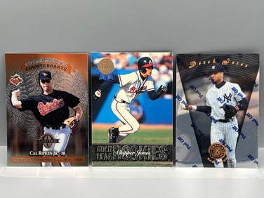 1997 Donruss Limited Cal Ripken Jr #5, 1993 Leaf Gold Rookies Chipper Jones #19, & 1997 Pinnacle
