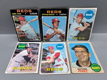 Lot of (6) 1968-1970 Topps Baseball Star Player Cards - Low Grade Conditions - Pete Rose, Johnny