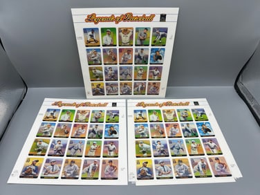 Lot of (3) 2000 USPS Legends of Baseball All Century Team Classic Collection Stamp Sheets