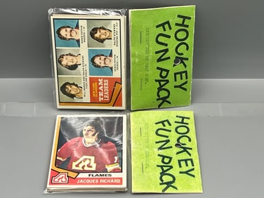Lot of (2) West Corp. Cello Fun Pack Repack 1974-75 Topps Hockey Sealed Packs - Partial Seal Tearing