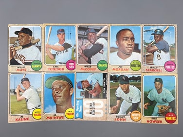 Lot of (10) 1968 Topps Baseball Star Player Cards - Varying Conditions