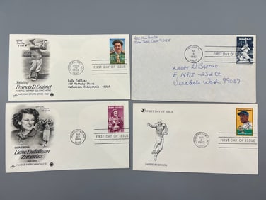 Lot of (4) Vintage Sports First Day Issue Envelopes - Babe Ruth, Babe Didriksen, Jackie Robinson,