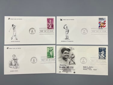Lot of (4) Vintage Sports First Day Issue Envelopes - Babe Didriksen (Zaharias), Roberto Clemente,