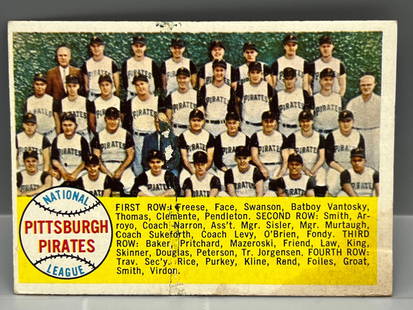 1958 Topps Pittsburgh Pirates Team Card #341 - Lower grade condition: 1958 Topps Pittsburgh Pirates Team Card #341 - Lower grade condition