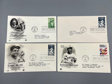 Lot of (4) Vintage Sports First Day Issue Envelopes - Bobby Jones, Babe Ruth, Roberto Clemente