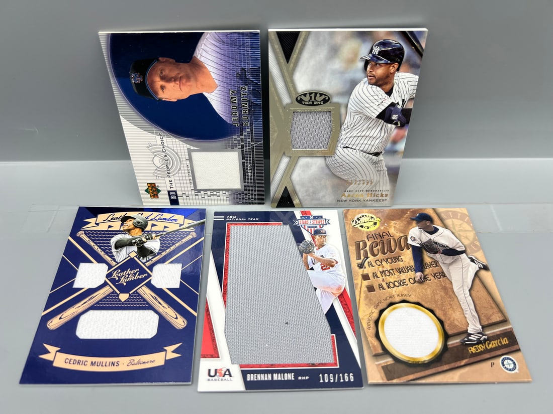 Lot of (5) Assorted Baseball Jersey Relic Cards (1 of 2)