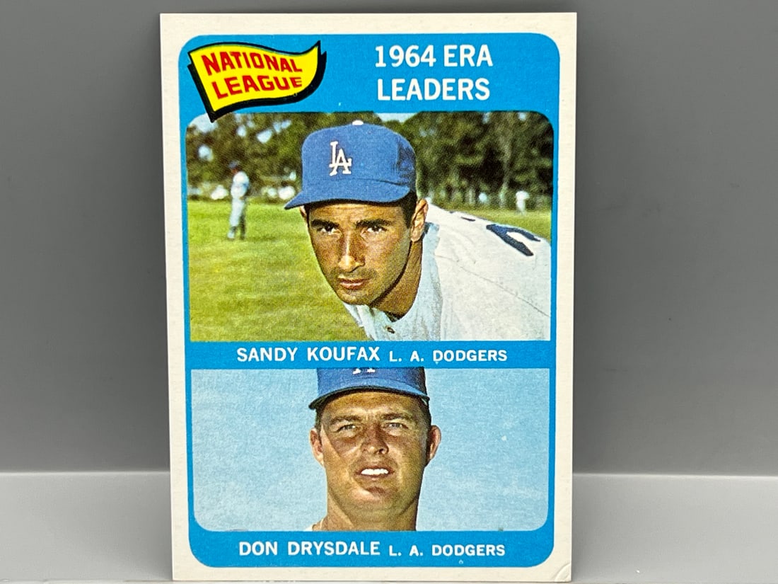 1965 Topps NL ERA AVG. Leaders Sandy Koufax/Don Drysdale #8: 1965 Topps NL ERA AVG. Leaders Sandy Koufax/Don Drysdale #8