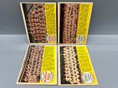 Lot of (4) 1958 Topps Baseball Team Cards - Varying Conditions