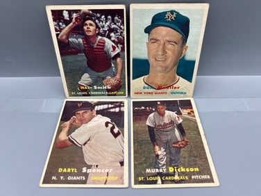 Lot of (4) 1957 Topps Baseball Cards - Varying Conditions