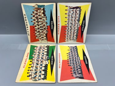 Lot of (4) 1960 Topps Baseball Team Cards - Varying Conditions